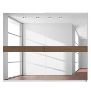 Schwebetürenschrank SKØP Alpinweiß / Spiegelglas Nussbaum Dekor - 270 x 222 cm - 2 Türen - Comfort