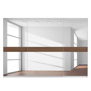 Schwebetürenschrank SKØP Alpinweiß / Spiegelglas / Nussbaum Royal Dekor - 315 x 222 cm - 3 Türen - Basic