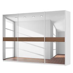 Schwebetürenschrank SKØP Alpinweiß / Spiegelglas / Nussbaum Royal Dekor - 315 x 222 cm - 3 Türen - Basic