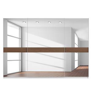 Schwebetürenschrank SKØP Alpinweiß / Spiegelglas Nussbaum Dekor - 315 x 222 cm - 3 Türen - Premium