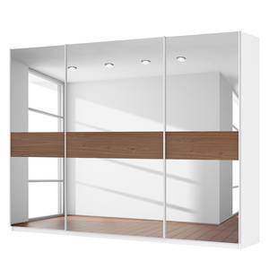 Schwebetürenschrank SKØP Alpinweiß / Spiegelglas / Nussbaum Royal Dekor - 315 x 236 cm - 3 Türen - Comfort