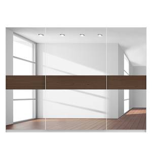 Schwebetürenschrank SKØP Alpinweiß / Spiegelglas / Nussbaum Royal Dekor - 315 x 236 cm - 3 Türen - Comfort