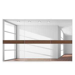 Schwebetürenschrank SKØP Alpinweiß / Spiegelglas Nussbaum Dekor - 360 x 222 cm - 3 Türen - Basic