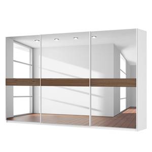 Schwebetürenschrank SKØP Alpinweiß / Spiegelglas / Nussbaum Royal Dekor - 360 x 222 cm - 3 Türen - Comfort