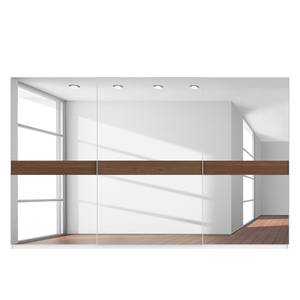 Schwebetürenschrank SKØP Alpinweiß / Spiegelglas / Nussbaum Royal Dekor - 360 x 222 cm - 3 Türen - Comfort