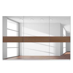 Armoire à portes coulissantes Skøp Blanc alpin / Imitation noyer Miroir en verre - 360 x 236 cm - 3 portes - Confort