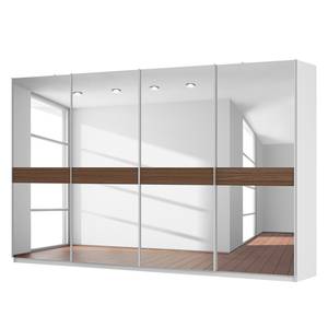 Schwebetürenschrank SKØP Alpinweiß / Spiegelglas / Nussbaum Royal Dekor - 360 x 222 cm - 4 Türen - Basic