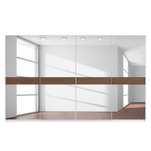 Schwebetürenschrank SKØP Alpinweiß / Spiegelglas / Nussbaum Royal Dekor - 360 x 222 cm - 4 Türen - Comfort