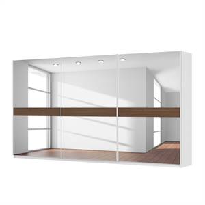 Schwebetürenschrank SKØP Alpinweiß / Spiegelglas / Nussbaum Royal Dekor - 405 x 222 cm - 3 Türen - Classic