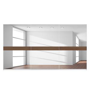 Schwebetürenschrank SKØP Alpinweiß / Spiegelglas Nussbaum Dekor - 405 x 222 cm - 3 Türen - Premium