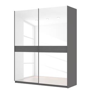 Schwebetürenschrank SKØP Graphit / Glas Weiß - 181 x 222 cm - 2 Türen - Classic