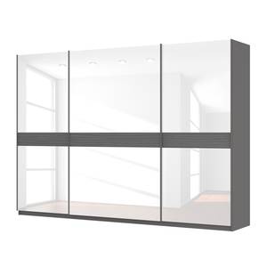 Schwebetürenschrank SKØP Graphit / Glas Weiß - 315 x 222 cm - 3 Türen - Basic