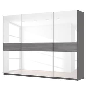 Schwebetürenschrank SKØP Graphit / Glas Weiß - 315 x 236 cm - 3 Türen - Comfort