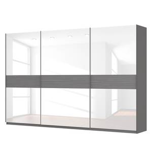 Schwebetürenschrank SKØP Graphit / Glas Weiß - 360 x 236 cm - 3 Türen - Classic