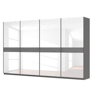 Schwebetürenschrank SKØP Graphit / Glas Weiß - 360 x 222 cm - 4 Türen - Premium