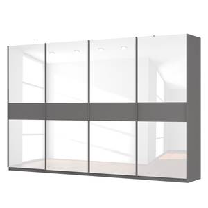 Schwebetürenschrank SKØP Graphit / Glas Weiß - 360 x 236 cm - 4 Türen - Comfort