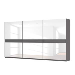 Schwebetürenschrank SKØP Graphit / Glas Weiß - 405 x 222 cm - 3 Türen - Premium