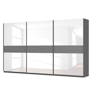 Armoire à portes coulissantes Skøp Gris graphite / Verre blanc - 405 x 236 cm - 3 portes - Basic