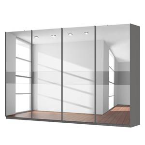 Armoire à portes coulissantes Skøp Gris graphite Miroir en verre / gris - 360 x 236 cm - 4 portes - Premium