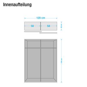 Schuifdeurkast Soft Smart Zilverkleurig/eikenhouten look - Breedte: 120 cm - 1 spiegeldeur