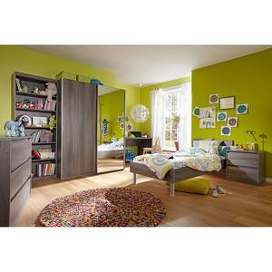 Schuifdeurkast Soft Smart Zilverkleurig/eikenhouten look - Breedte: 120 cm - 1 spiegeldeur