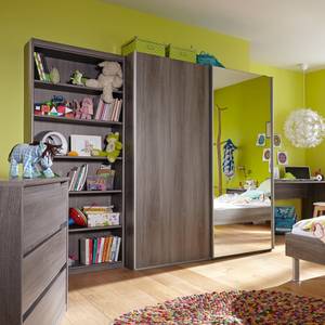 Schuifdeurkast Soft Smart Zilverkleurig/eikenhouten look - Breedte: 120 cm - 1 spiegeldeur