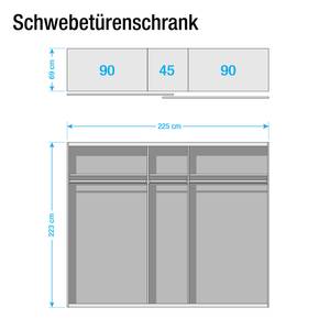 Schuifdeurkast Sumatra spiegel/vintage bruin - Breedte: 225 cm