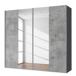 Armoire à portes coulissantes Cando Imitation béton / Verre miroir - Largeur : 200 cm - 2 porte