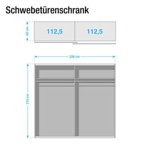 Armoire à portes coulissantes Erlangen Avec éclairage - Verre basalte / Gris métallique - Largeur : 226 cm