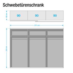 Schwebetürenschrank Erlangen inkl. Beleuchtung - Glas Basalt / Graumetallic - Breite: 271 cm
