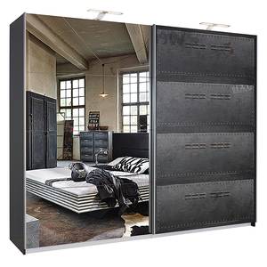 Armoire à portes coulissantes Workbase Aspect imprimé industriel / Gris graphite - Largeur : 136 cm - 2 porte - Avec éclairage