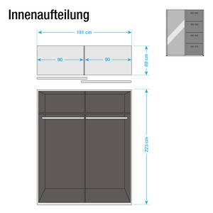 Draaideurkast Workbase industrial print look/grafietkleurig - Breedte: 181 cm - 2 deuren - Met verlichting