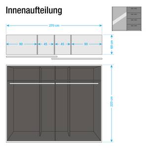 Schwebetürenschrank Workbase Industrial Print Optik/Graphit - Breite: 270 cm - 2 Türen - Mit Beleuchtung