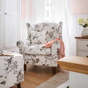 Fauteuil Colmar Tissu - Motif fleuri noir / blanc - Avec repose-pieds