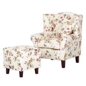 Sessel Colmar Webstoff - Floral - Creme - Mit Hocker