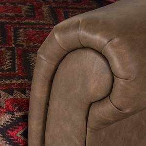 Fauteuil Dijon antieke leerlook/geweven stof bruin rood