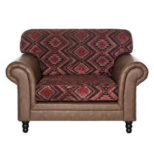 Fauteuil Dijon antieke leerlook/geweven stof bruin rood