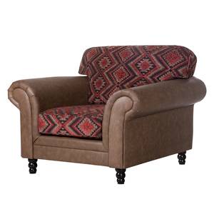 Fauteuil Dijon antieke leerlook/geweven stof bruin rood