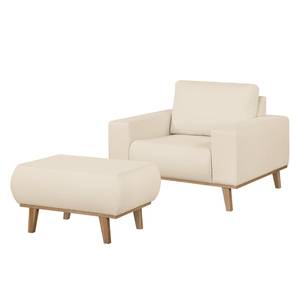 Sessel Eva II Webstoff Creme - Beige - Eiche - Mit Hocker