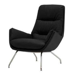 Fauteuil Garbo VIII Echt leer Neka: Zwart - Chroomkleurig glanzend