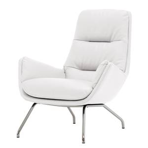 Fauteuil Garbo VIII Echt leer Neka: Wit - Chroomkleurig glanzend