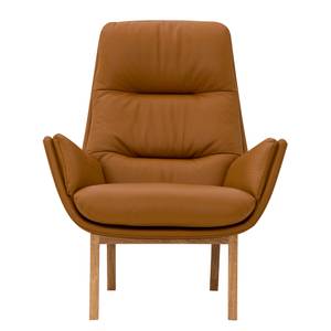 Fauteuil GARBO met houten pootjes Echt leer Neka: Cognackleurig - Donkere eikenhout