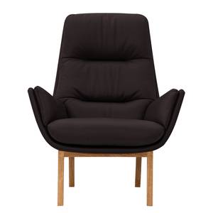 Fauteuil GARBO met houten pootjes Echt leer Neka: Donkerbruin - Donkere eikenhout