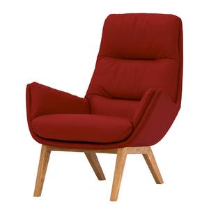 Fauteuil GARBO met houten pootjes Echt leer Neka: Rood - Donkere eikenhout