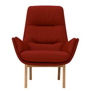 Fauteuil GARBO met houten pootjes Echt leer Neka: Rood - Donkere eikenhout