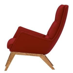 Fauteuil GARBO met houten pootjes Echt leer Neka: Rood - Donkere eikenhout