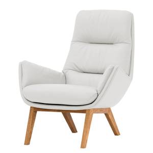 Fauteuil GARBO met houten pootjes Echt leer Neka: Wit - Donkere eikenhout