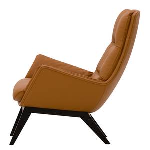 Fauteuil GARBO met houten pootjes Echt leer Neka: Cognackleurig - Zwart