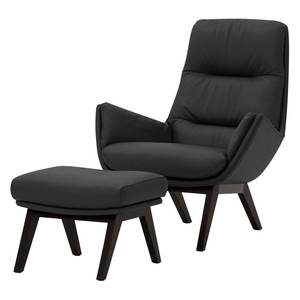 Fauteuil GARBO met houten pootjes Echt leer Neka: Grijs - Zwart