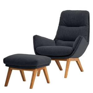 Fauteuil GARBO met houten pootjes Geweven stof Saia: Antraciet - Donkere eikenhout